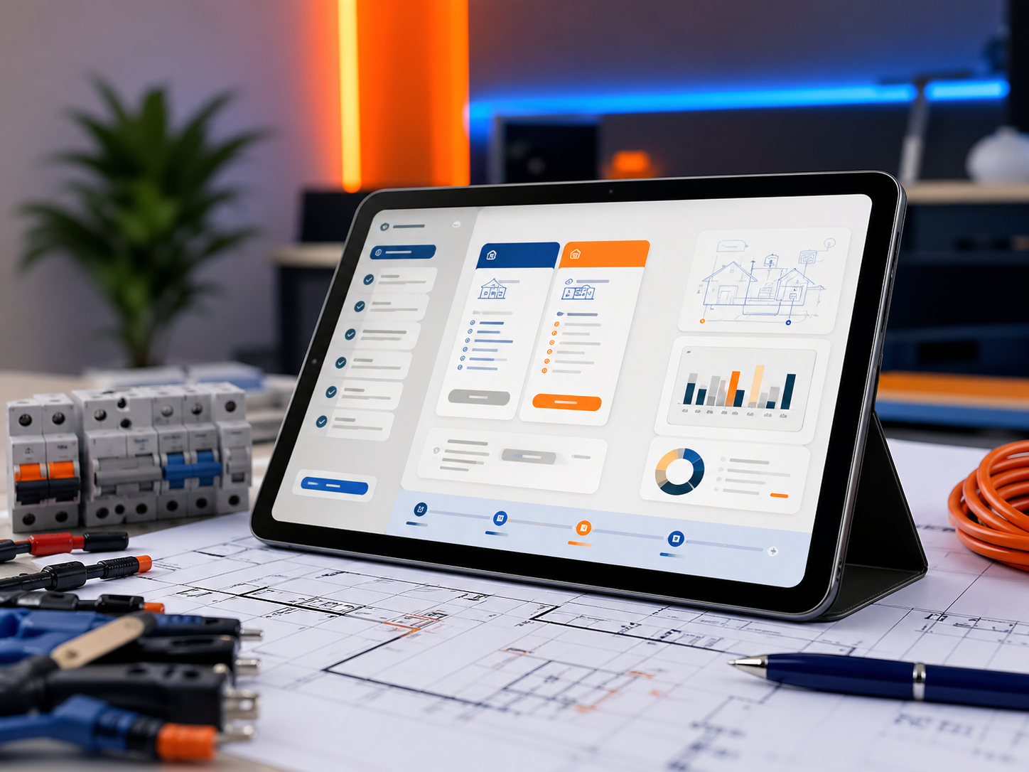 Técnico configurando una instalación domótica y eléctrica